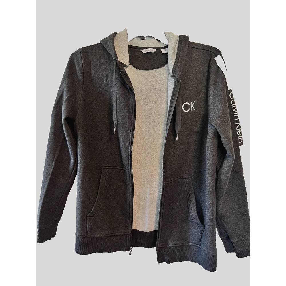 Calvin Klein Men's black white full zip elastic waist hoodie Size M